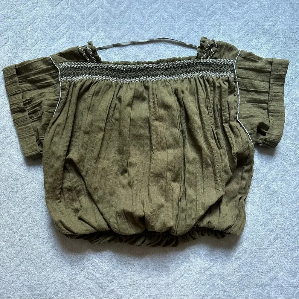 Free People Wandering Skies Smocked Boho Top Green Size XS - Picture 6 of 8